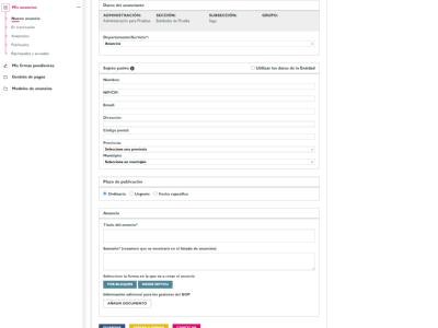 Formulario creación anuncios por bloques