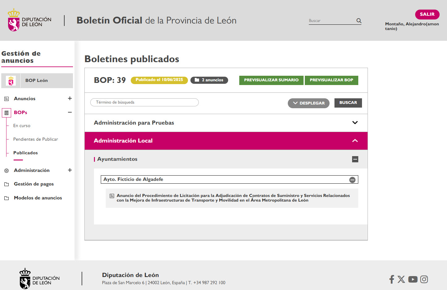 Detalle de un boletín publicado