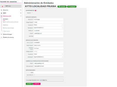Edición de datos de una Entidad