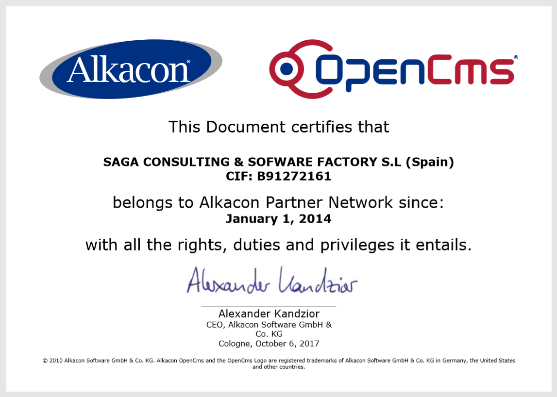 OpenCms Partner Certificate